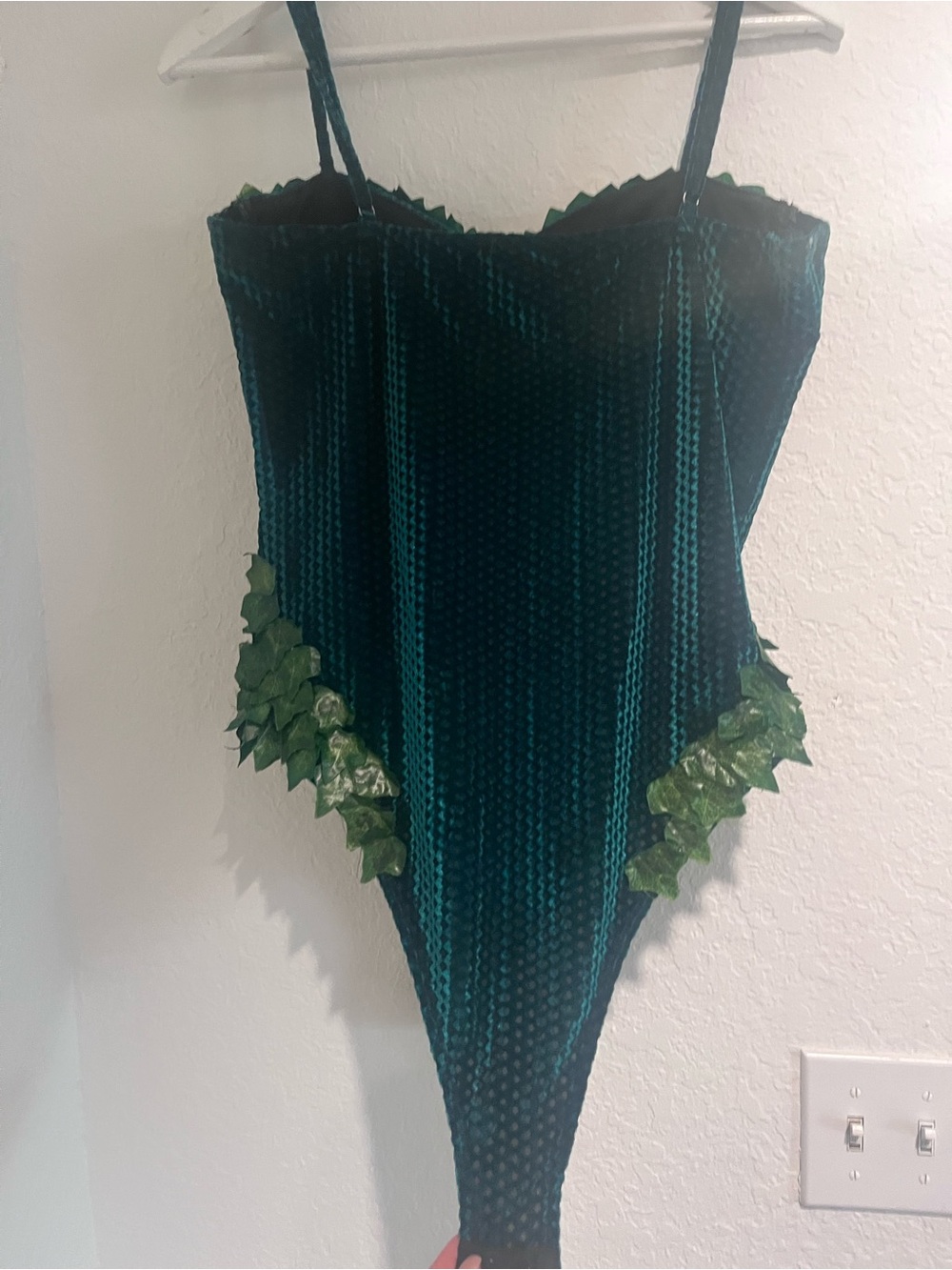 Custom Green Velvet Leaf-Trim Body Suit - Picture 2 of 8